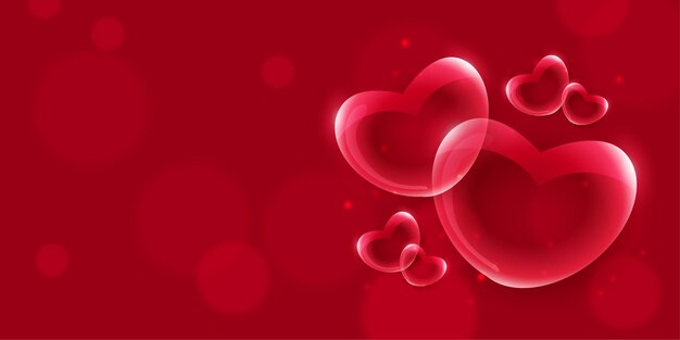 Fondo de banner de día de San Valentín de amor rojo hermoso Efecto de vidrio de corazón 3D multipropósito