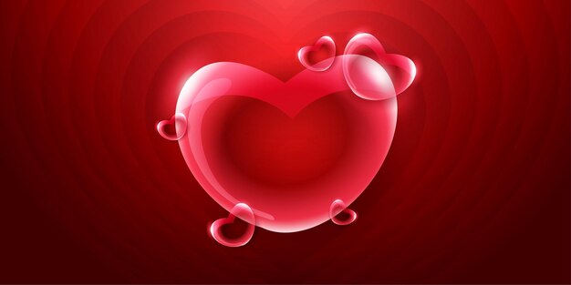 Fondo de banner de día de San Valentín de amor rojo hermoso Efecto de vidrio de corazón 3D multipropósito