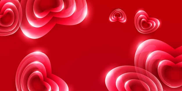 Fondo de banner de día de san valentín de amor rojo hermoso efecto de vidrio de corazón 3d multipropósito