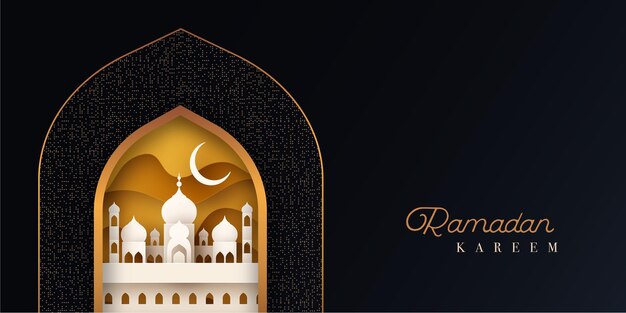 fondo de banner de diseño de saludo de festival de temporada de ramadán de eid mubarak de vector libre negro y dorado