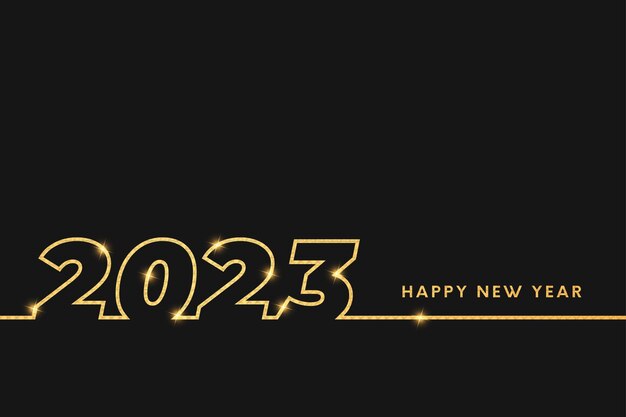 Fondo de banner de feliz año nuevo 2023 con línea dorada mínima