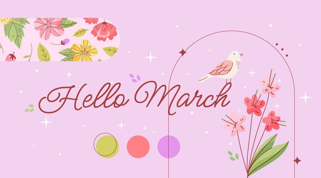 Fondo y banner de hola marzo plano