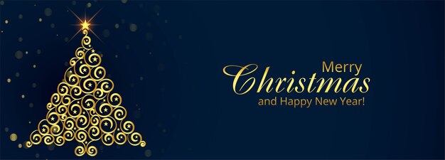 Fondo de banner de tarjeta de vacaciones de árbol dorado de Navidad