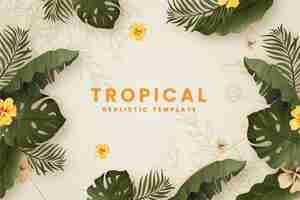 Vector gratuito fondo de banner tropical con hojas de verano realistas