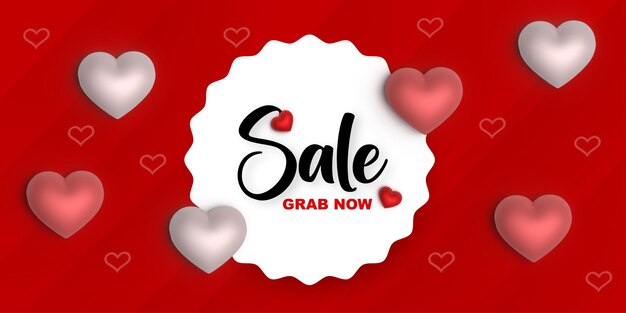 Fondo de banner de venta de día de San Valentín de amor hermoso Efecto de corazón 3D multipropósito