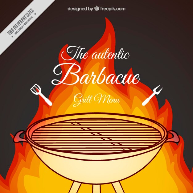 Fondo de barbacoa con fuego dibujado a mano
