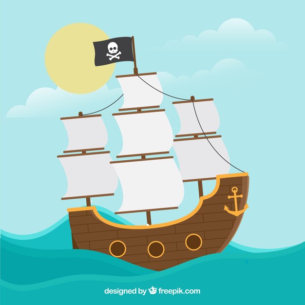 Fondo de barco pirata en diseño plano 