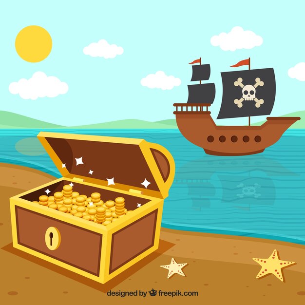 Fondo de barco pirata y tesoro 