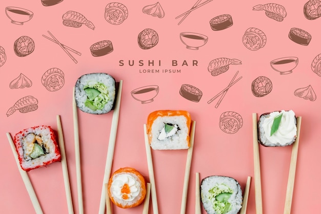 Vector gratuito fondo de barra de sushi dibujado a mano