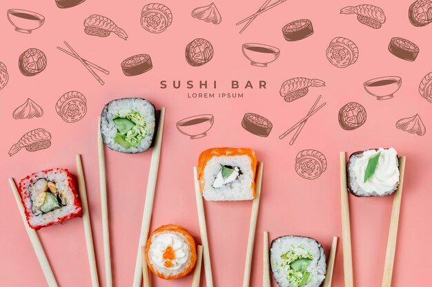 Fondo de barra de sushi dibujado a mano