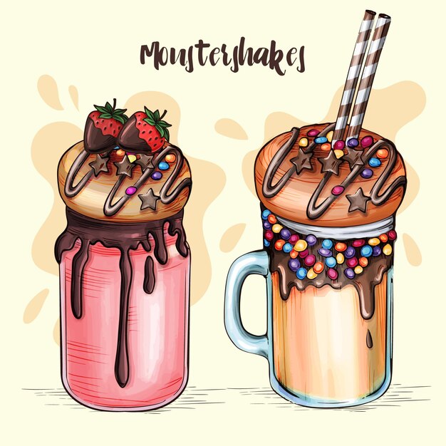 Fondo de batido de monstruo dibujado a mano