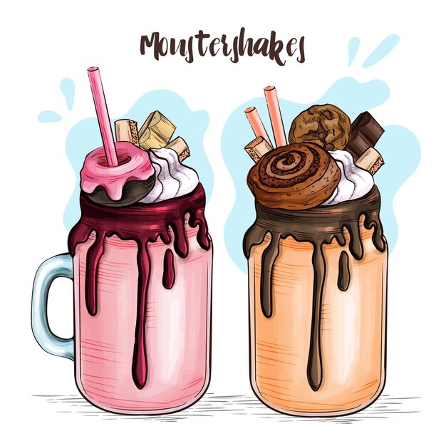 Fondo de batido de monstruo dibujado a mano