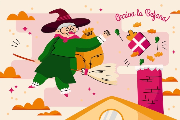 Vector gratuito fondo befana dibujado a mano