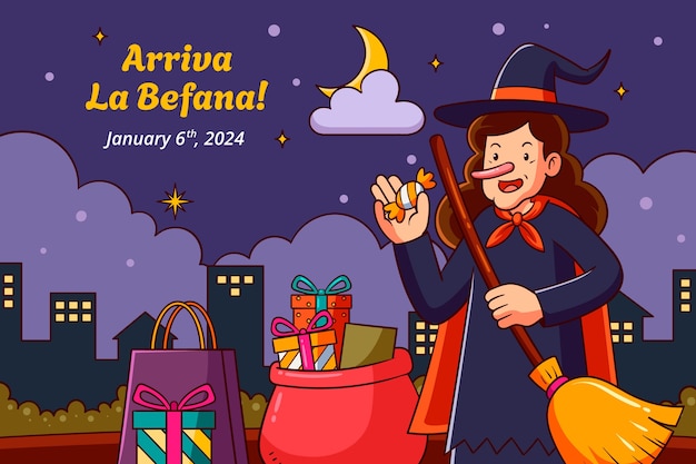 Vector gratuito fondo de befana dibujado a mano