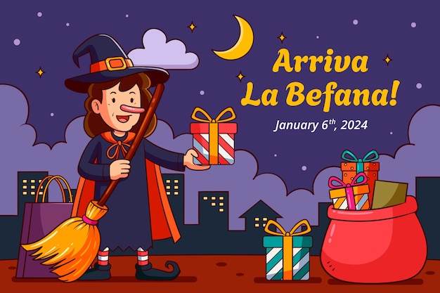 Vector gratuito fondo de befana dibujado a mano