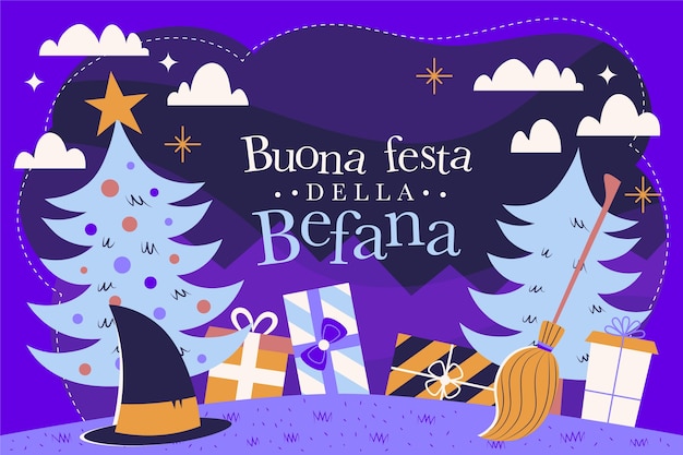 Vector gratuito fondo befana plano dibujado a mano