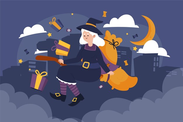 Fondo befana plano dibujado a mano
