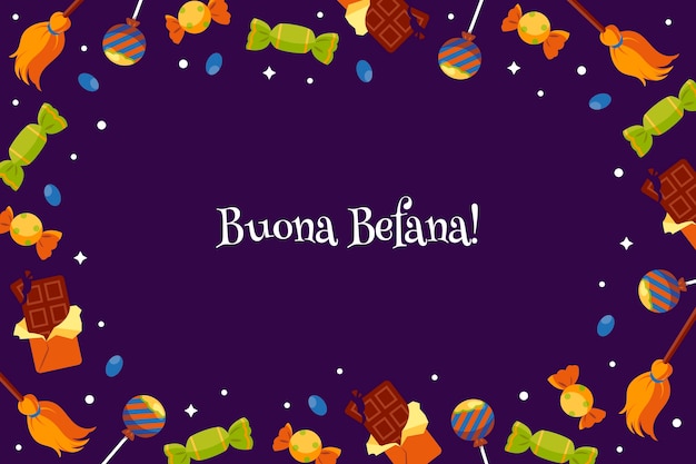 Vector gratuito fondo befana plano dibujado a mano