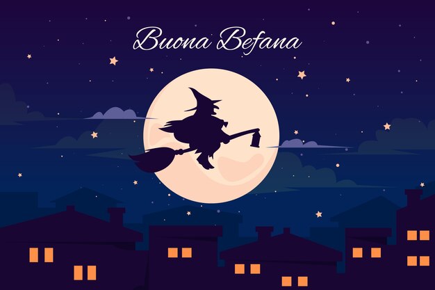 Fondo befana plano dibujado a mano