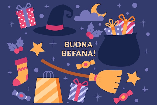 Vector gratuito fondo befana plano dibujado a mano