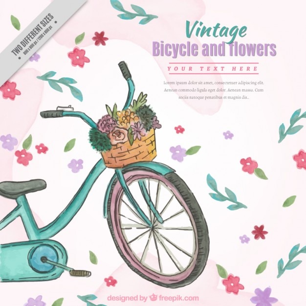 Vector gratuito fondo de bici vintage de acuarela dibujada a mano con flores