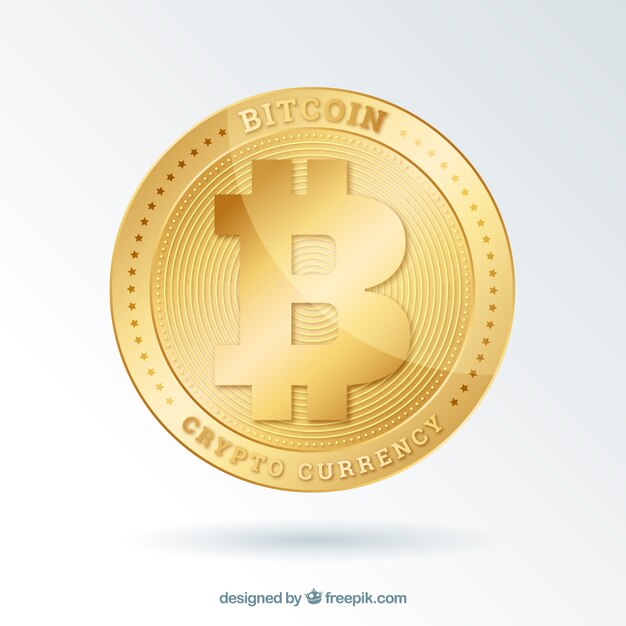 Fondo de bitcoin con moneda brillosa dorada