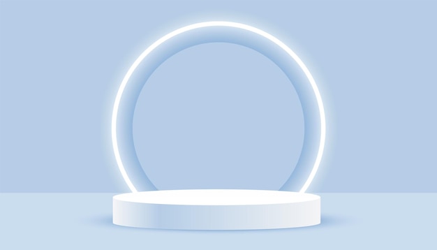 fondo en blanco de la etapa de pedestal 3D con marco de neón brillante