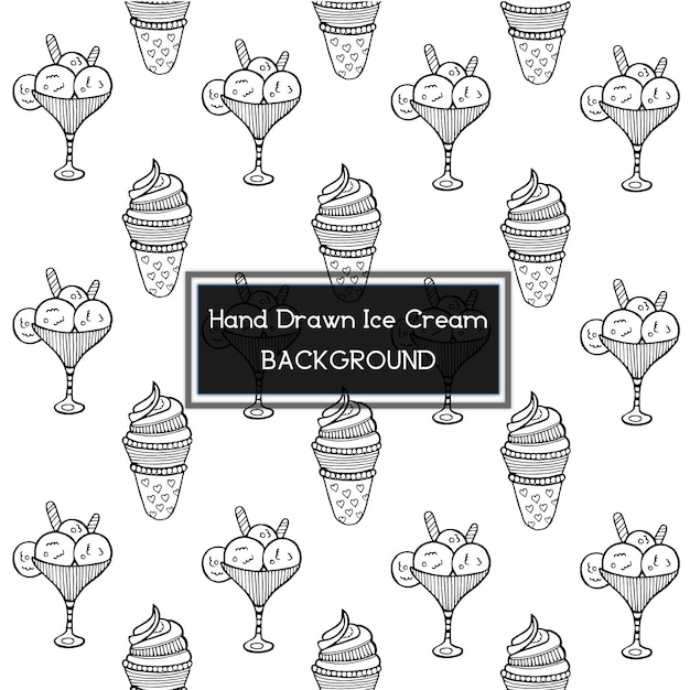 Fondo blanco y negro del helado dibujado mano