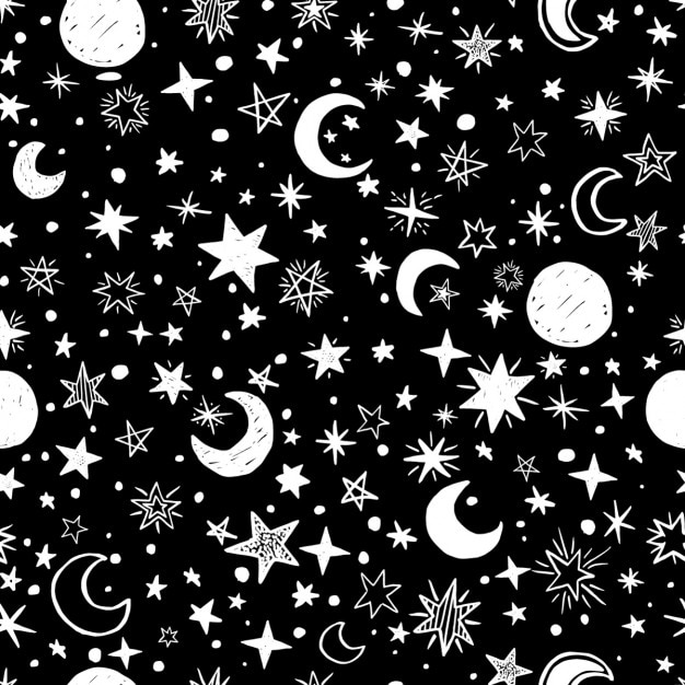 Fondo blanco y negro de lunas y estrellas