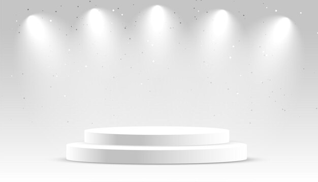 fondo en blanco de la plataforma de podio 3D para la vitrina de premios con efecto de luz