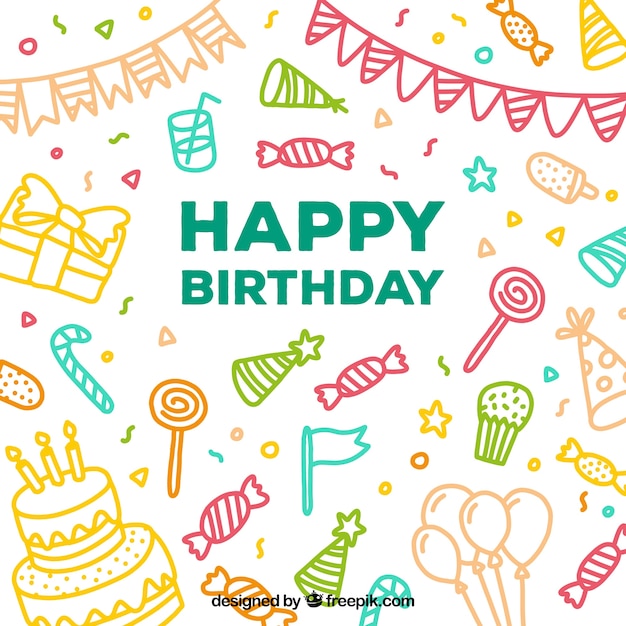 Fondo de bocetos de cumpleaños de colores