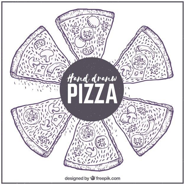 Fondo de bocetos de pizza con ingredientes 