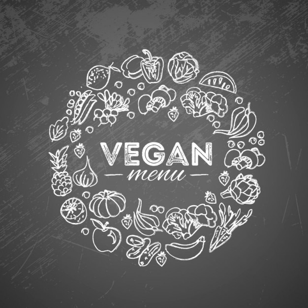 Vector gratuito fondo de bocetos de verduras en un fondo de pizarra