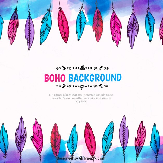 Fondo boho con plumas de acuarela