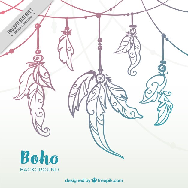 Fondo boho con plumas decorativas