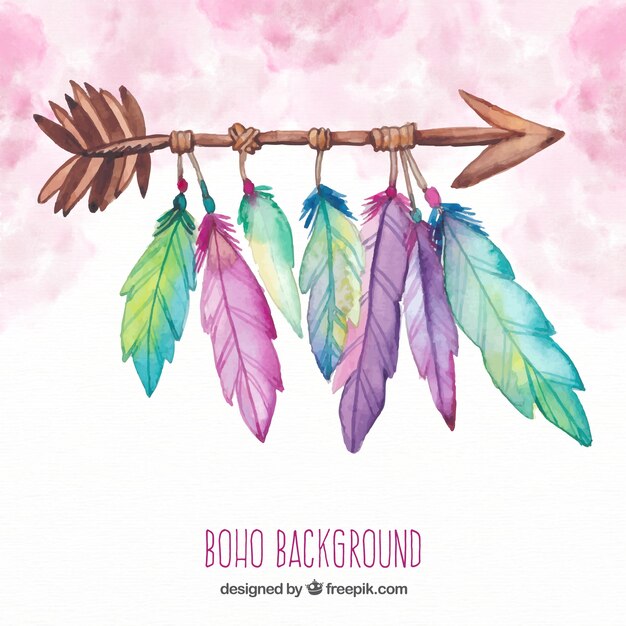 Fondo boho con plumas en estilo acuarela