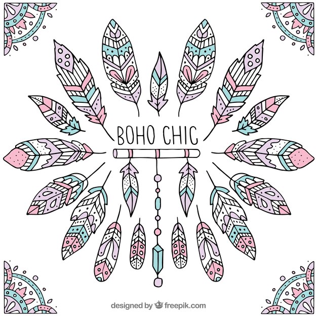 Fondo boho con plumas ornamentales