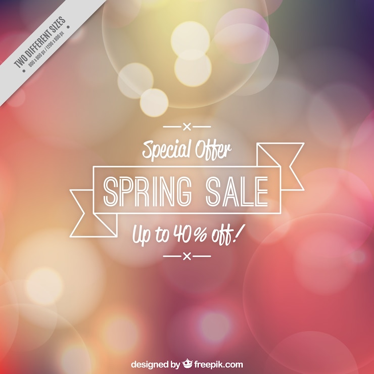 Vector gratuito fondo bokeh desenfocado de rebajas de primavera