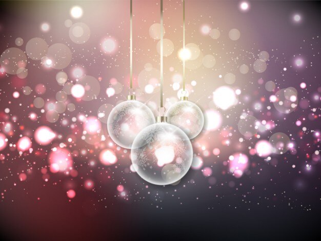 Vector gratuito fondo bokeh navideño con bolas de árbol de cristal