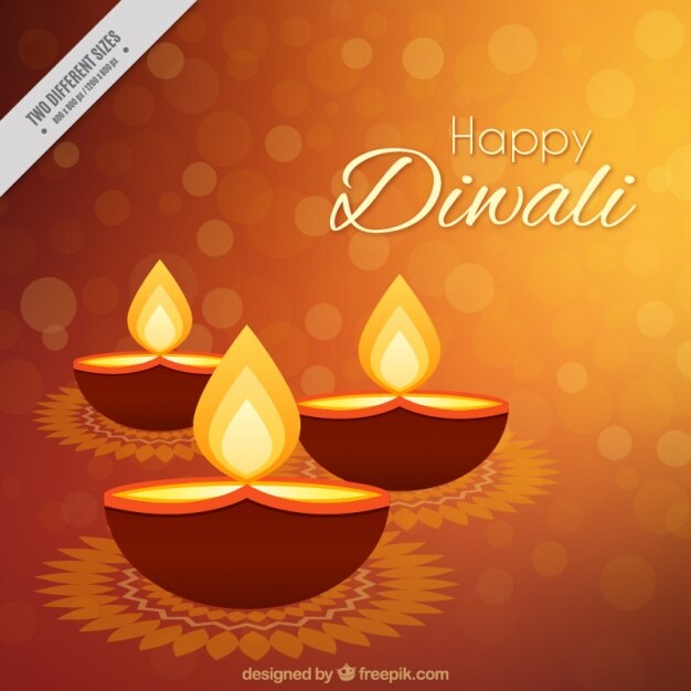 Fondo bokeh de velas de diwali en diseño plano 