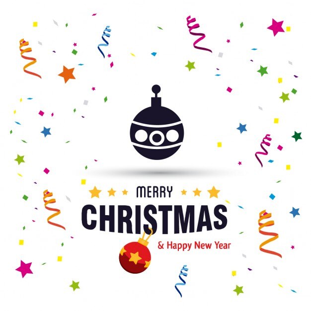 Vector gratuito fondo con una bola de navidad y confeti