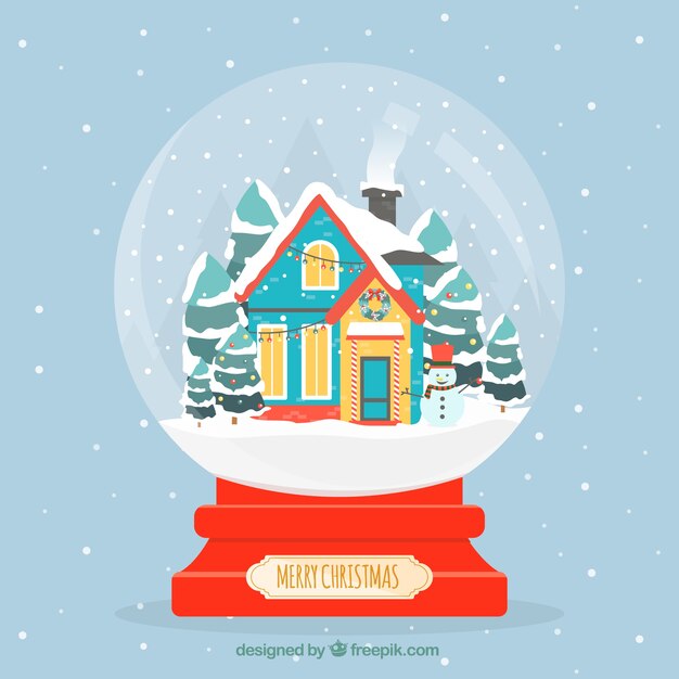 Fondo de bola de nieve con casas en diseño plano 