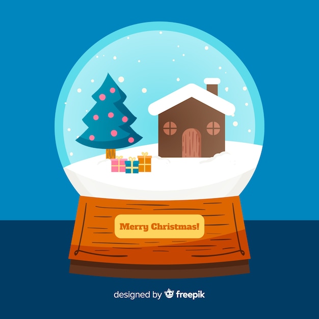 Fondo con bola de nieve de cristal de navidad en diseño plano