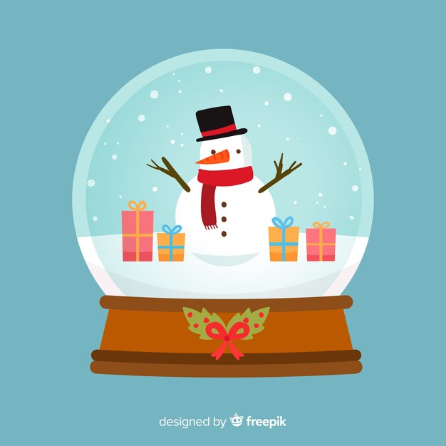 Fondo con bola de nieve de cristal de navidad en diseño plano