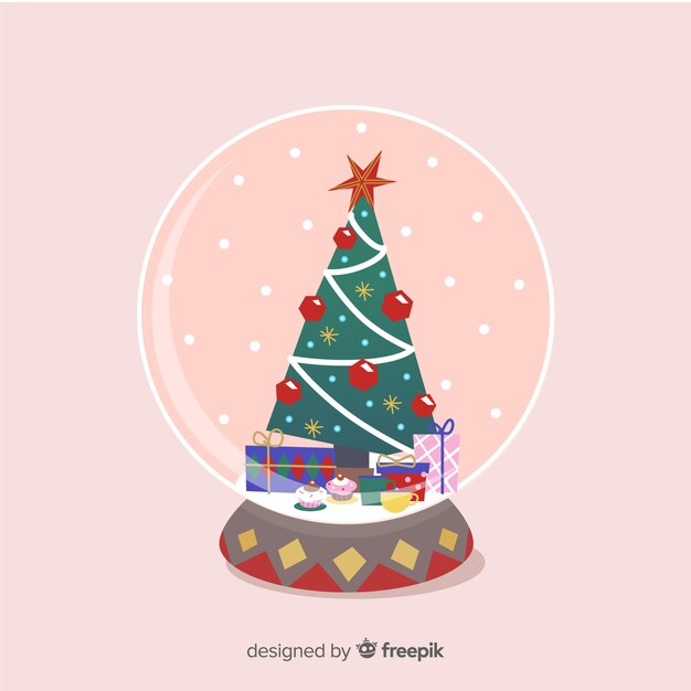 Fondo con bola de nieve de cristal de navidad en diseño plano