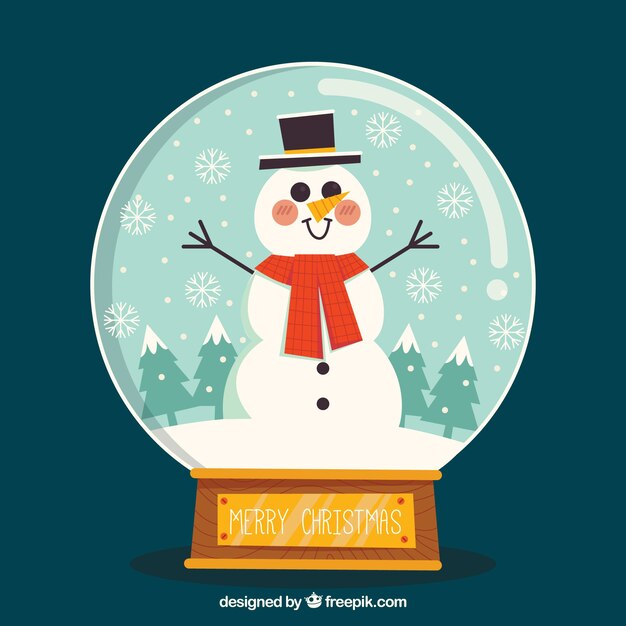 Fondo de bola de nieve con muñeco de nieve en diseño plano 