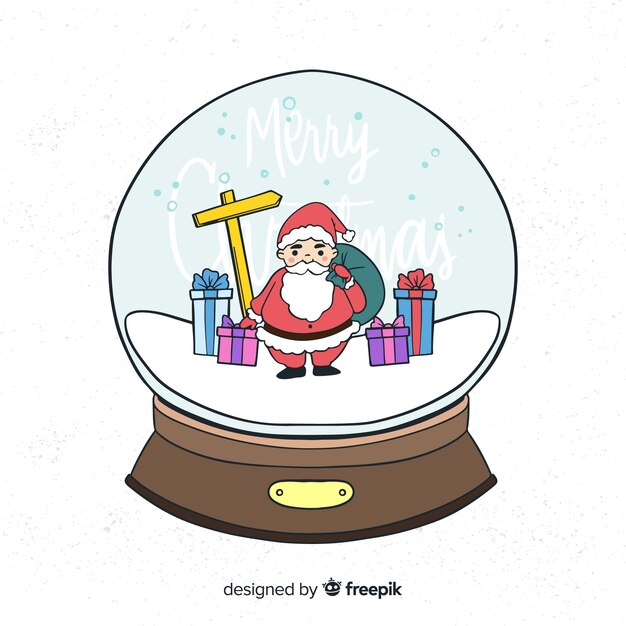 Fondo con bola de nieve de navidad dibujado a mano