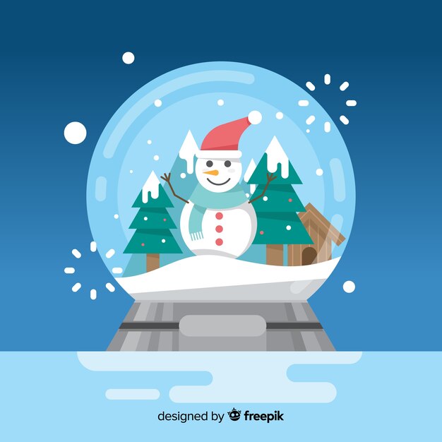 Vector gratuito fondo con bola de nieve de navidad en diseño plano