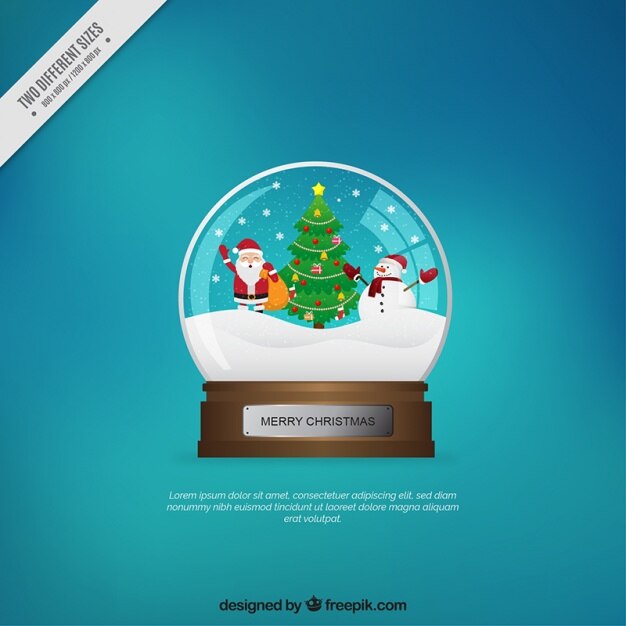 Fondo de bola de nieve con personajes navideños