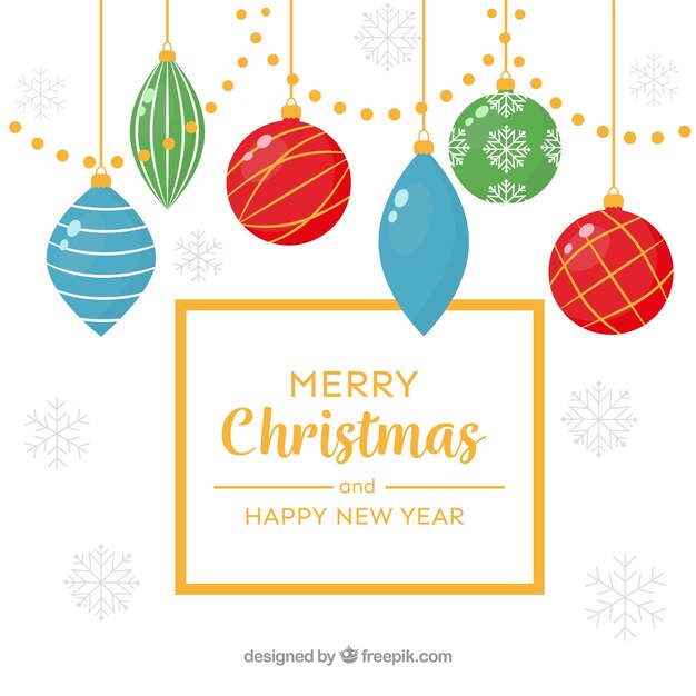 Fondo de bolas decorativas de navidad en diseño plano 
